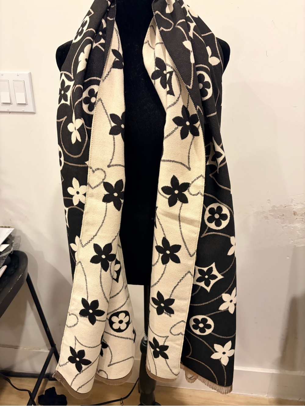 Black and Cream Floral  Scarf